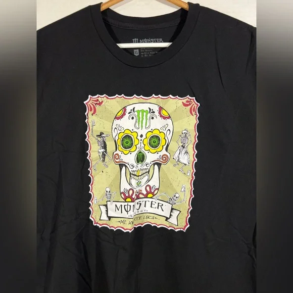 Monster Energy Shirt Mens XL Black Short Sleeve T-Shirt Mi Muerta Loca Skull - Picture 6 of 11